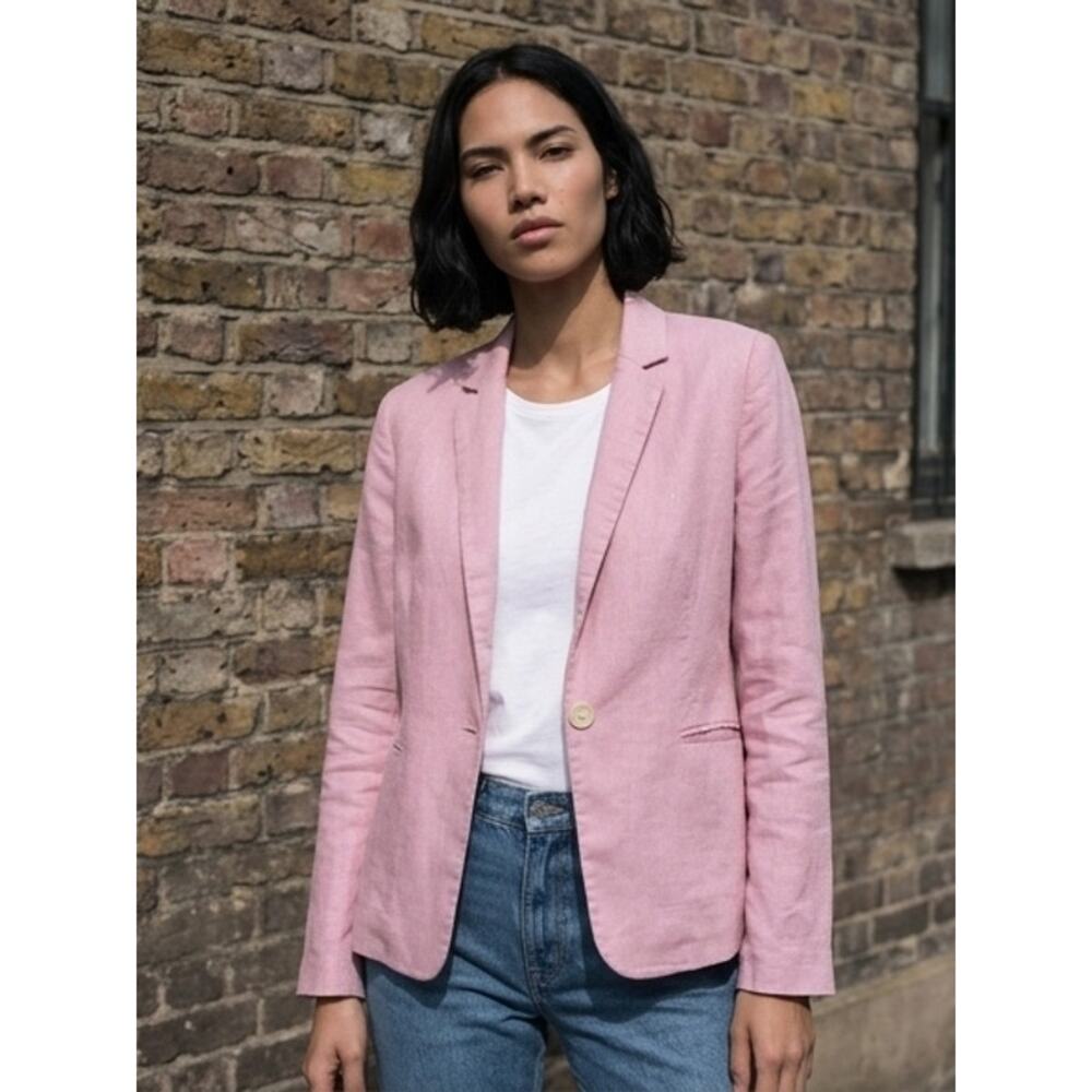 Express Women's One Button Linen Blend Pink Blazer. Size 6
